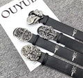 Ceintures en cuir noir avec boucles en métal sculpté – Style gothique & vintage