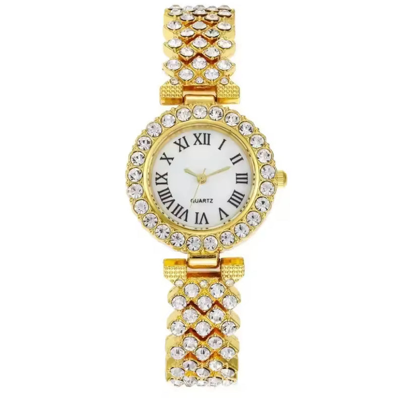 Montre Femme Cristal – Dorée & Chiffres Romains