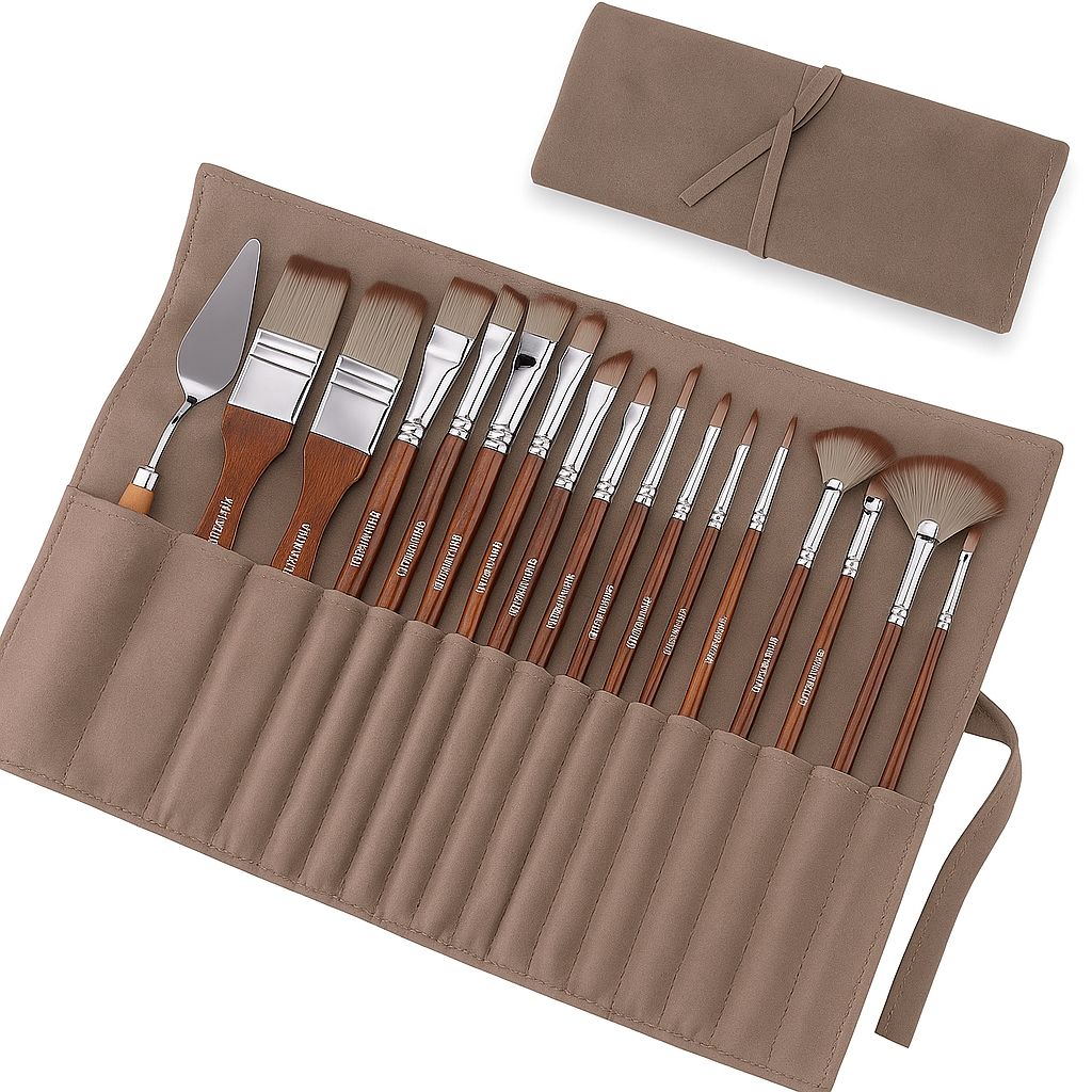 Set de 24 Pinceaux Artistiques Professionnels avec Étui Roulable – Pour Peinture Acrylique, Huile, Aquarelle & Gouache