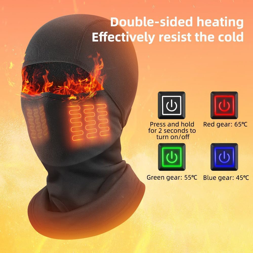 MAKINGTEC Heated Balaclava Face Mask, Windproof Ski Mask for Men and Women, Ideal for Motorcycle Riding, Black