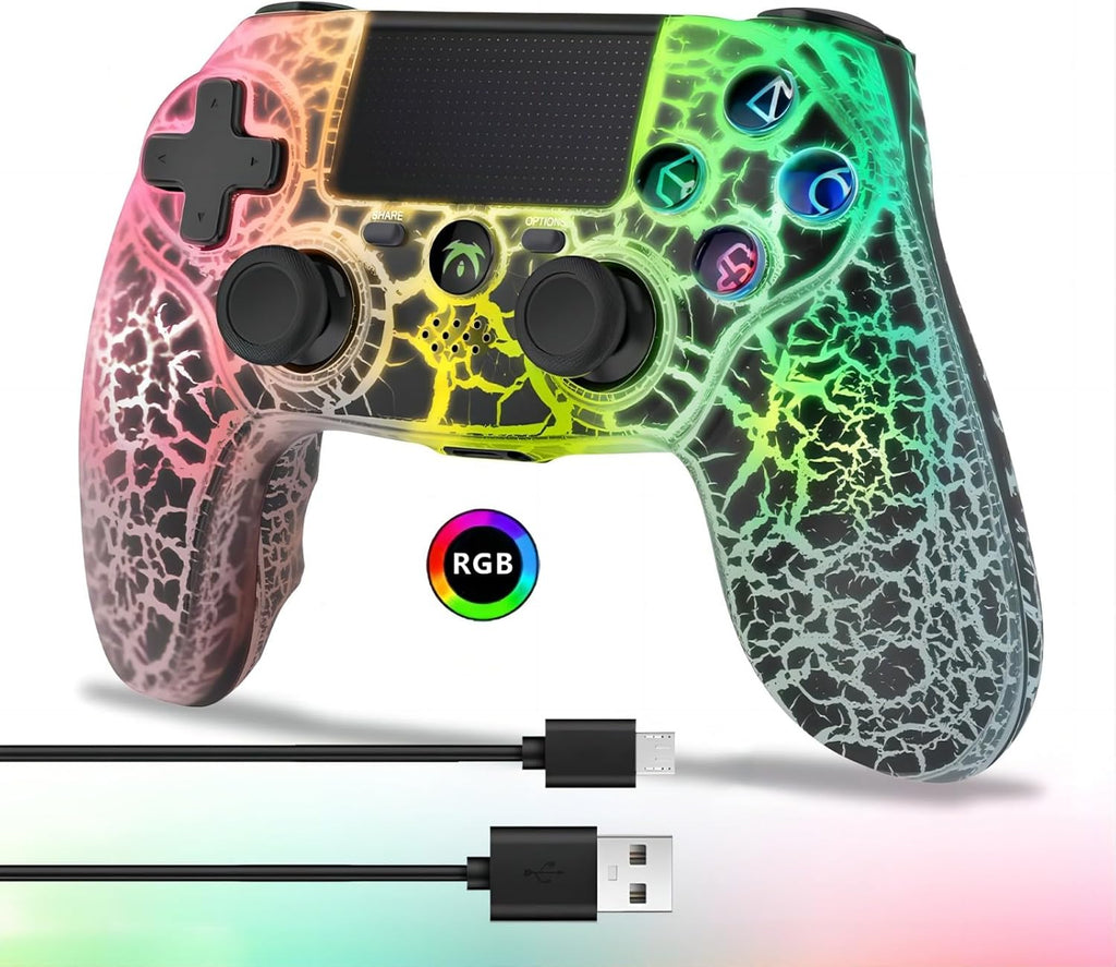 DYONDER Wireless Controller for PS4/PC/iOS, Wireless Remote Gamepad with Unique Cracked Design/Dual Vibration/6-Axis Motion Sensor/Audio Function(Black)