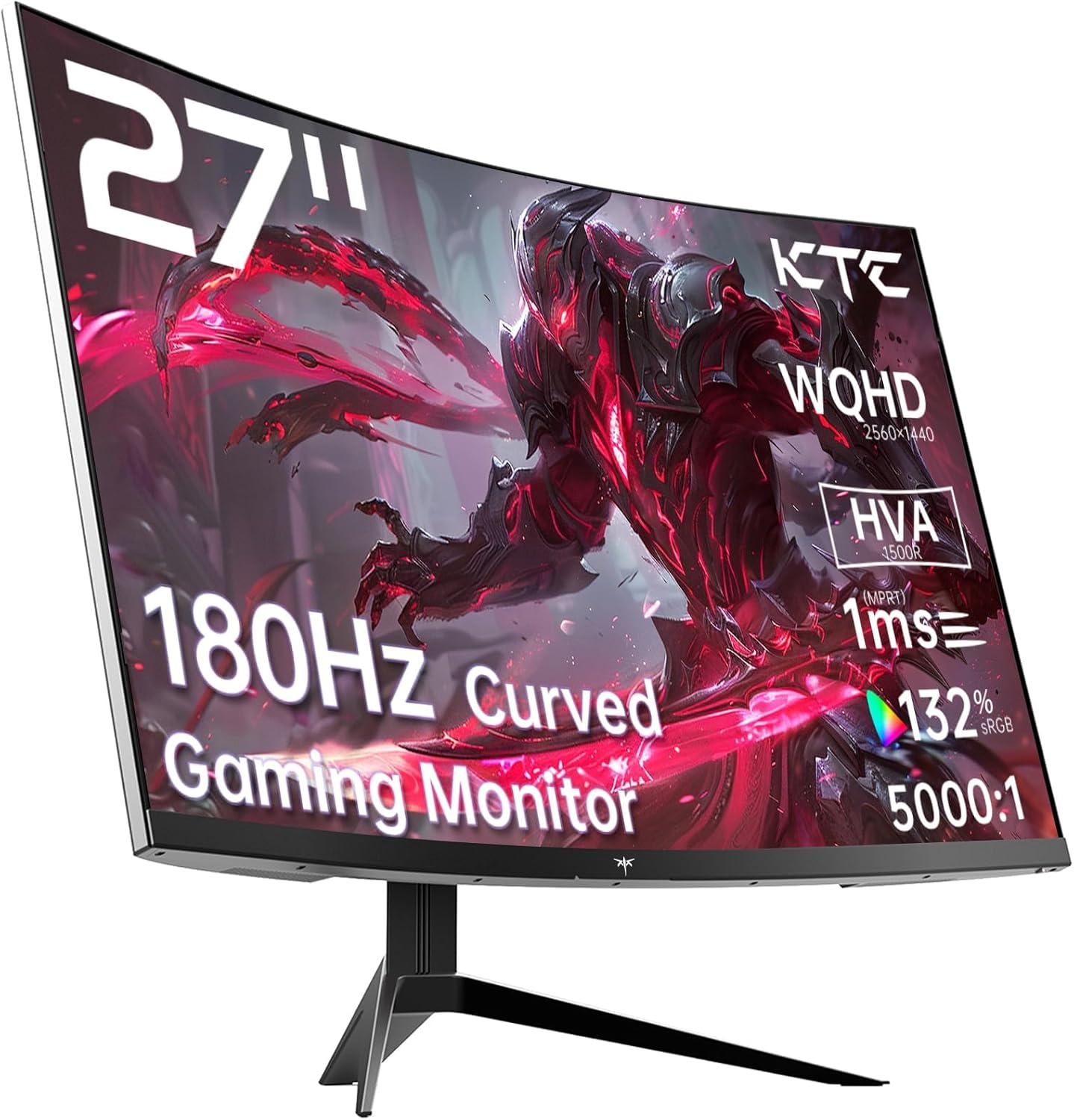 KTC 27 inch 180Hz Curved WQHD Gaming Monitor, 2K(2560x1440P),144Hz Monitor, 1500R HVA Display, FreeSync Premium, HDR, 120% sRGB, DisplayPort/HDMI/USB Vesa,Computer Monitor for Gamers