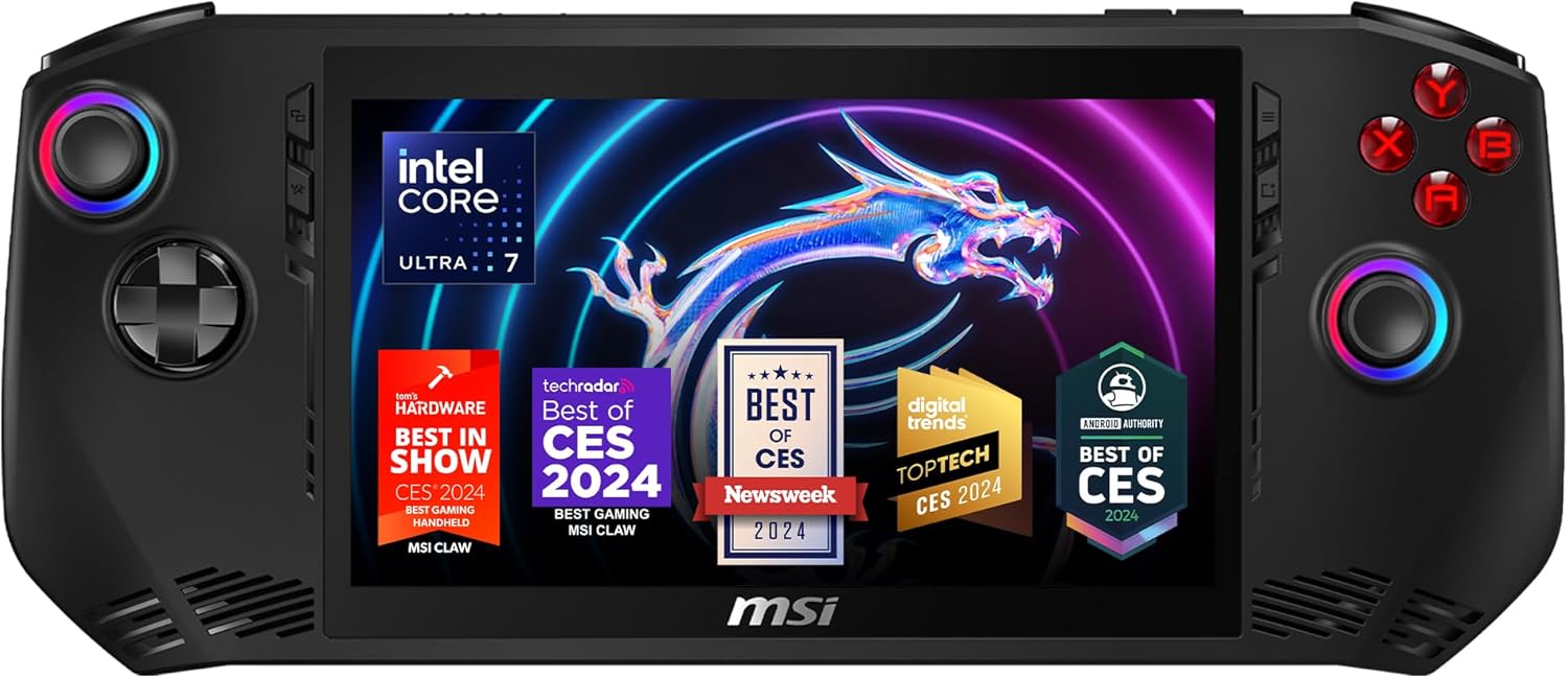 MSI Claw PC Gaming Handheld: Intel Ultra 7-155H, 7" FHD 120Hz Display, 16GB LPDDR5, 512GB NVMe SSD, MicroSD Card Reader, Thunderbolt 4, Win 11 Home: Black A1M-051US