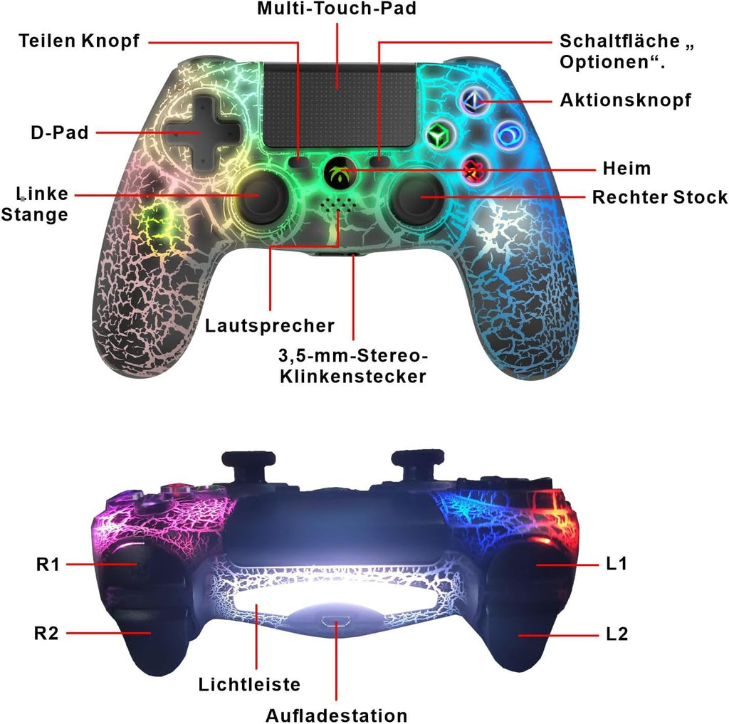 DYONDER Wireless Controller for PS4/PC/iOS, Wireless Remote Gamepad with Unique Cracked Design/Dual Vibration/6-Axis Motion Sensor/Audio Function(Black)