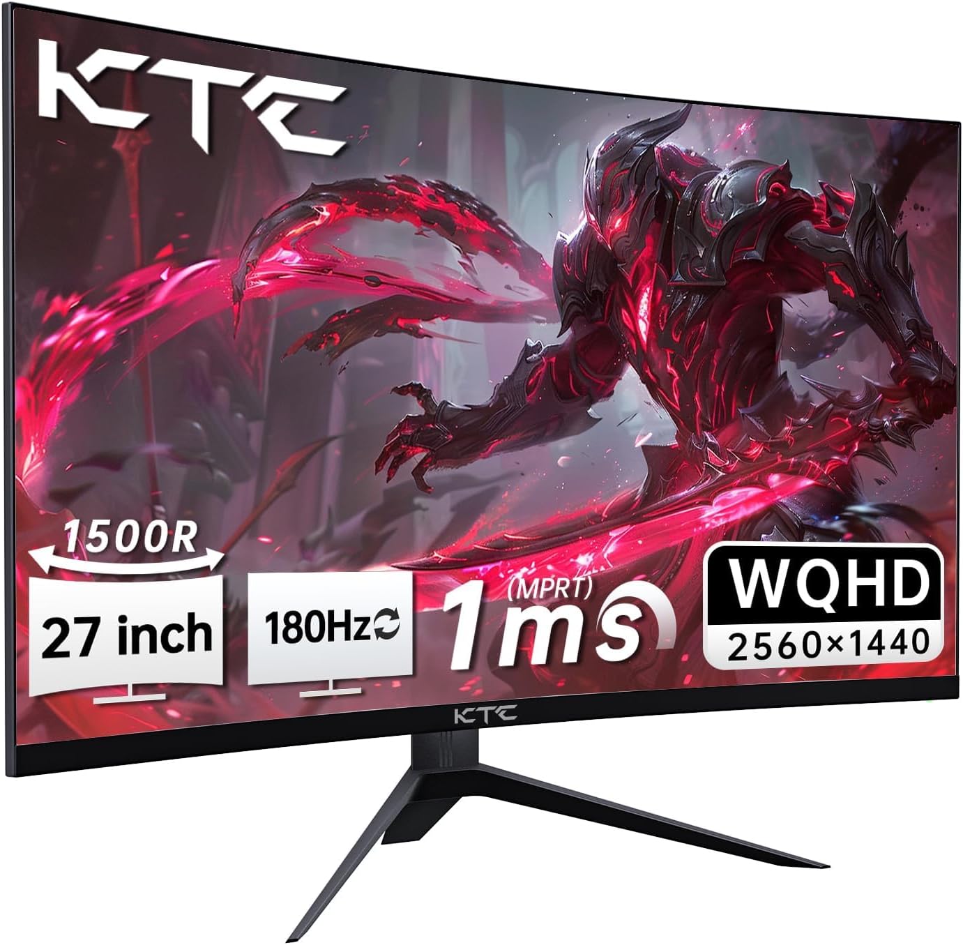 KTC 27 inch 180Hz Curved WQHD Gaming Monitor, 2K(2560x1440P),144Hz Monitor, 1500R HVA Display, FreeSync Premium, HDR, 120% sRGB, DisplayPort/HDMI/USB Vesa,Computer Monitor for Gamers