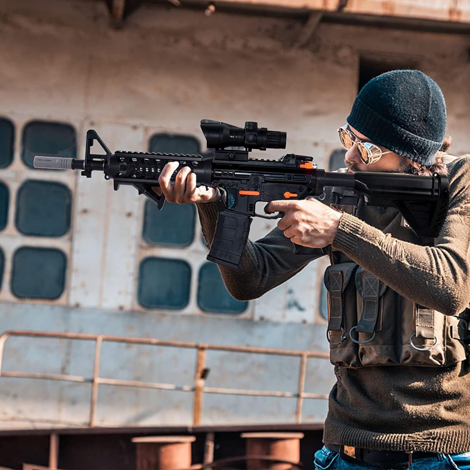 Toy Gun Blasters with 20000 Bullets, Long Range Shooting, with Attachments, 2 Mode Splatter Blaster for Outdoor Activities and Shooting Team Game (M4A1Black B)