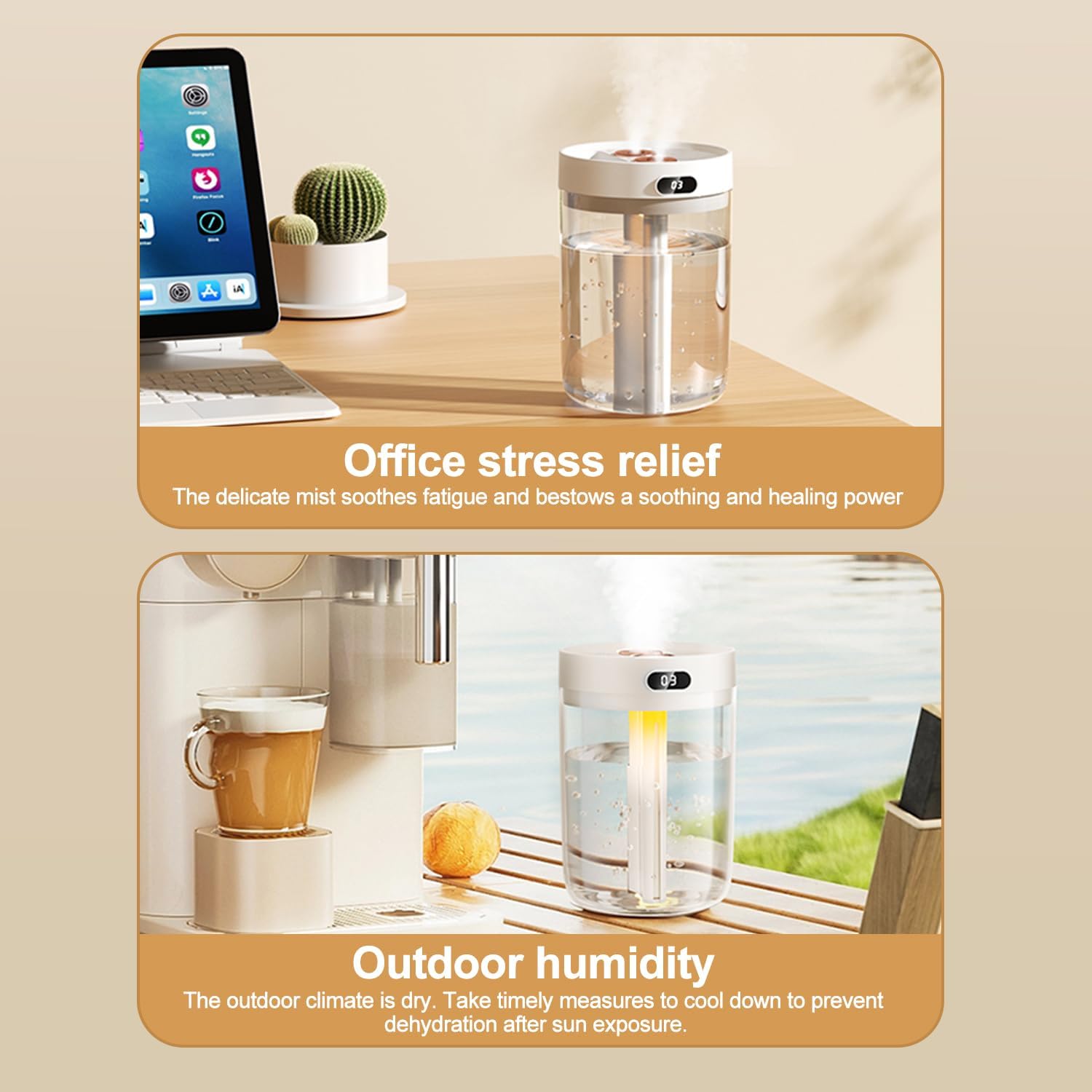 Humidifier for Large Room,1.5L Air Humidifier with humidity display and Lighting,USB Quiet Cool Mist Humidifier,Auto Shut-Off, Suitable for Home, Bedroom, Baby Room, Office,Home Humidifiers