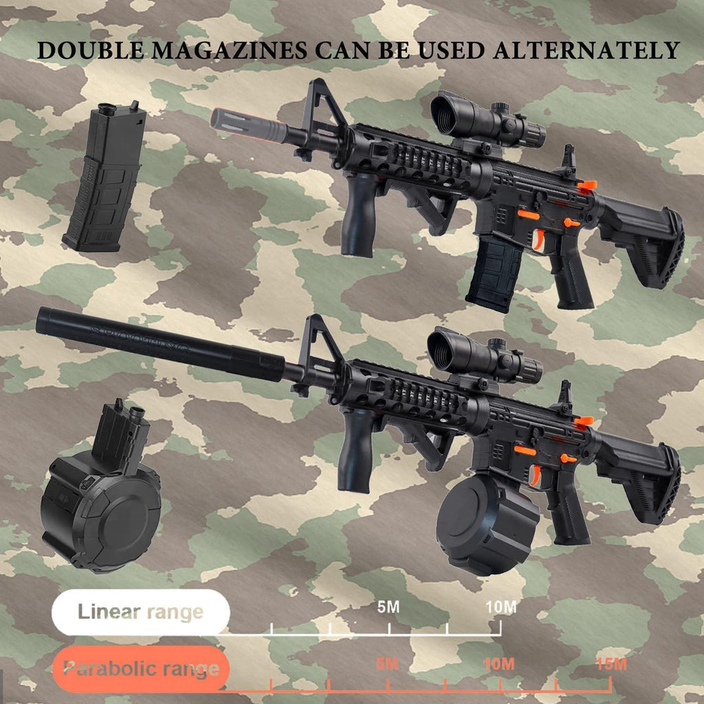 Toy Gun Blasters with 20000 Bullets, Long Range Shooting, with Attachments, 2 Mode Splatter Blaster for Outdoor Activities and Shooting Team Game (M4A1Black B)
