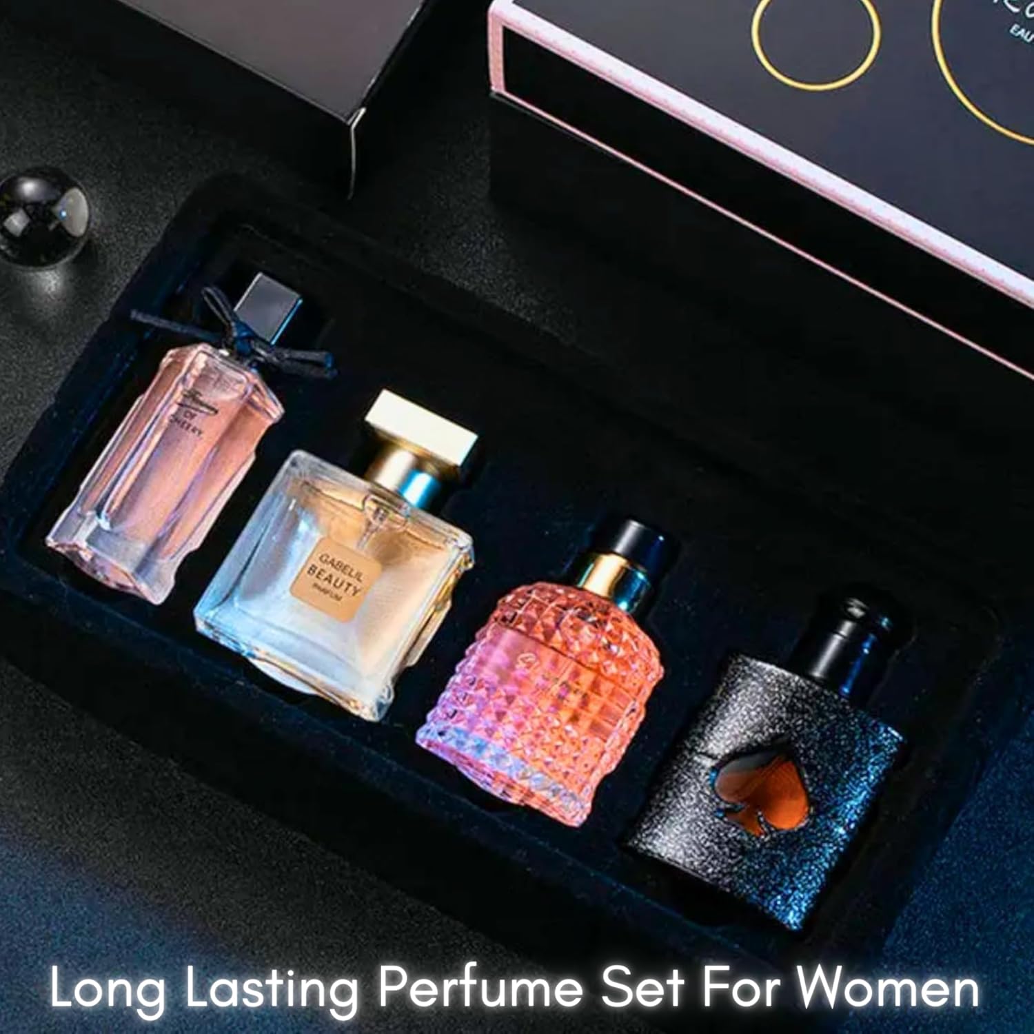 Perfume Gift Set For Women, 4 Pcs Perfume Set Valentine Gift for Her, Long-Lasting Fresh Floral Aromatic Fragrance, Ladies Perfume Set For Dating, Birthday, Gift To Girlfriend, Eau de Parfum For Women