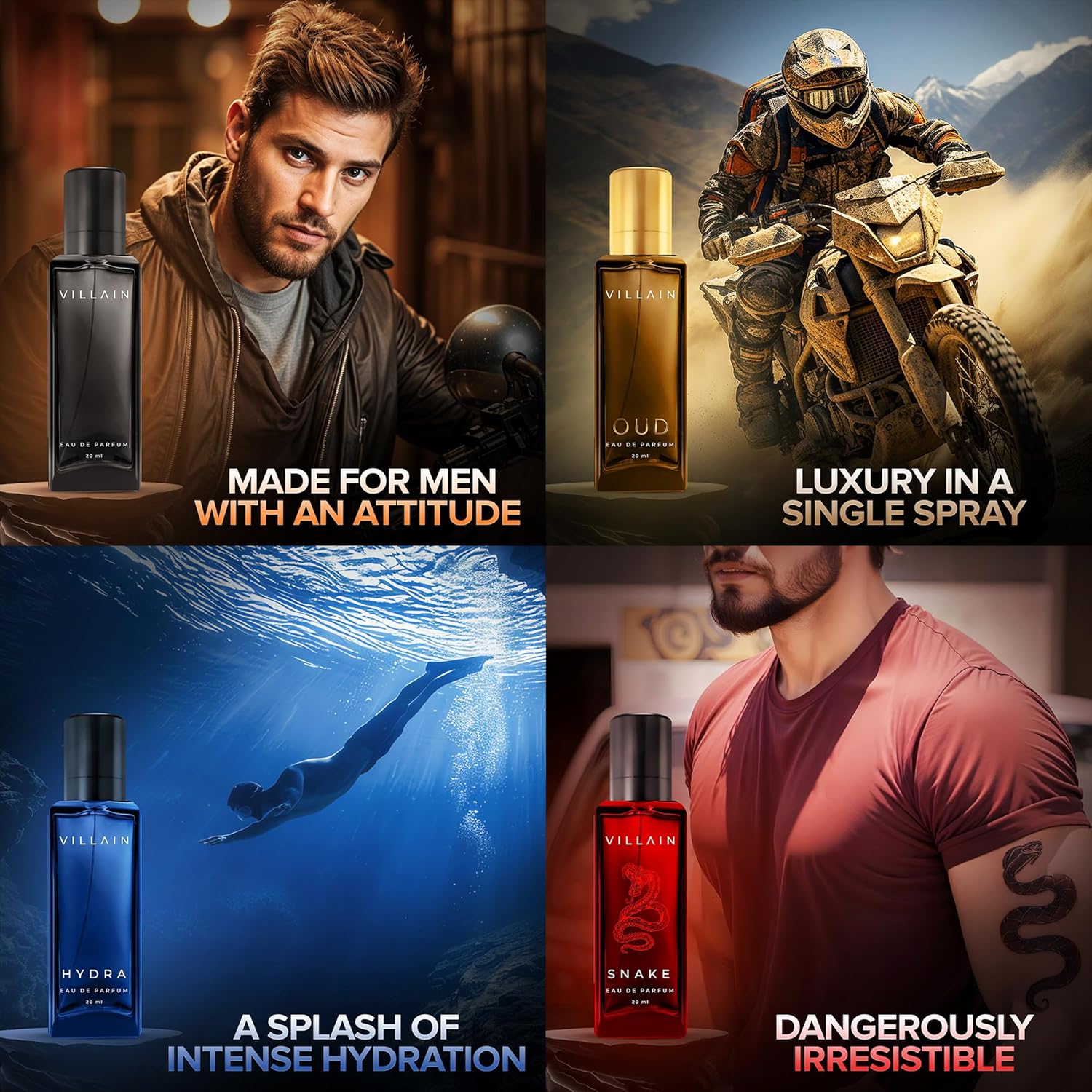 Villain Rebel Luxury Perfume Gift Set for Men 4x20 ML | Perfume with Long Lasting Fragrance | EDP