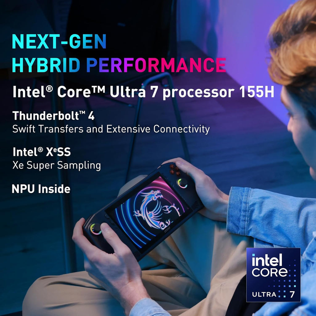 MSI Claw PC Gaming Handheld: Intel Ultra 7-155H, 7" FHD 120Hz Display, 16GB LPDDR5, 512GB NVMe SSD, MicroSD Card Reader, Thunderbolt 4, Win 11 Home: Black A1M-051US