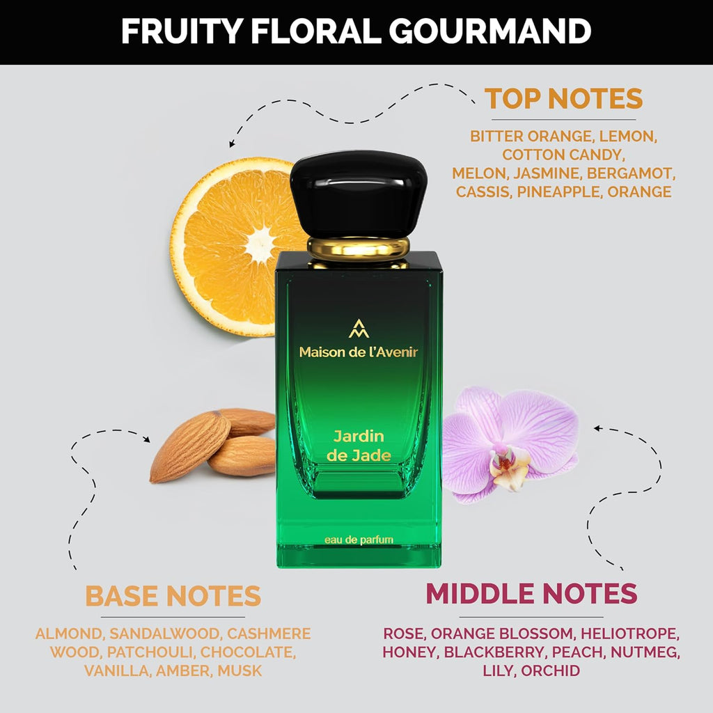Maison de l'Avenir Jardin De Jade - Unisex - a sensual Perfume for Women - Cologne for Men - with Fruity, Floral and Gourmand notes - Long Lasting - Fine Niche Fragrance