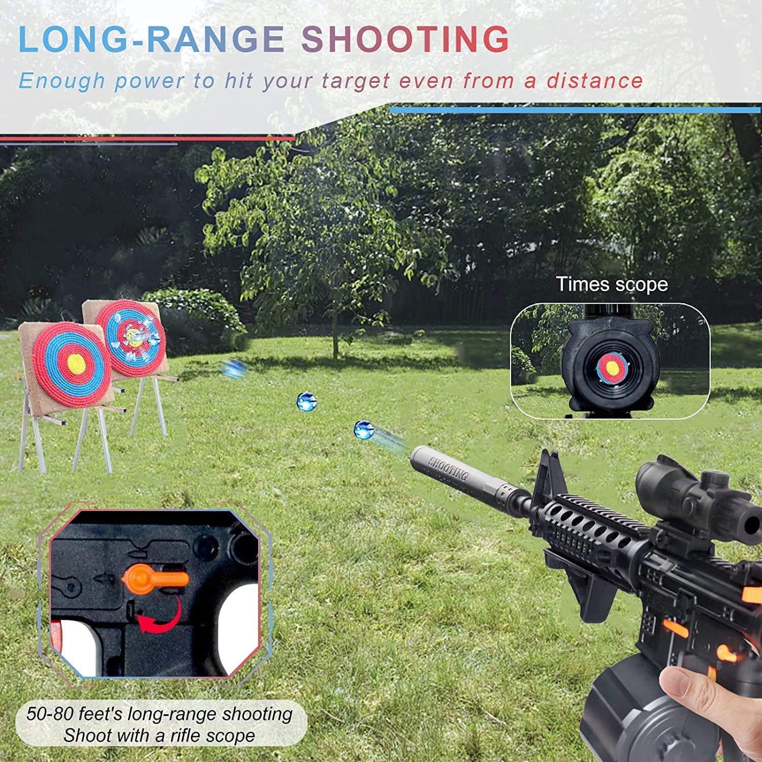 Toy Gun Blasters with 20000 Bullets, Long Range Shooting, with Attachments, 2 Mode Splatter Blaster for Outdoor Activities and Shooting Team Game (M4A1Black B)