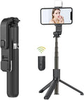 Perche à Selfie R1S-L avec Trépied Extensible de 1,7 m, Lumière d'Appoint, Rotation à 360° et Télécommande