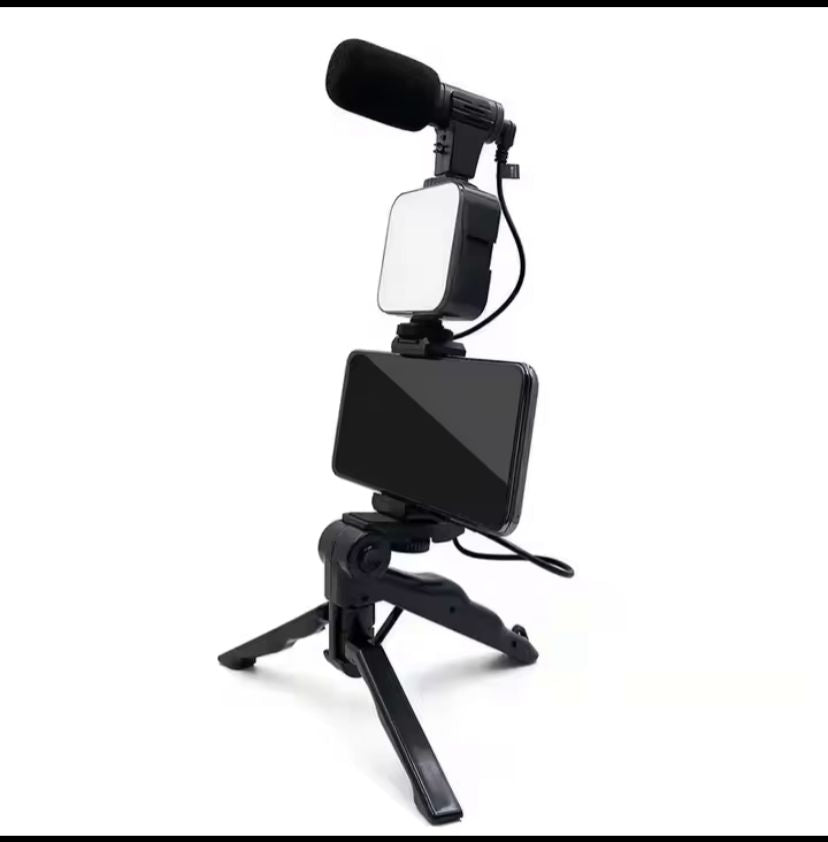 Kit Vlogging Complet avec Trépied, Microphone, Lampe LED et Support Smartphone