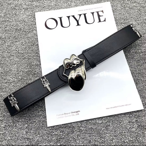 Ceintures en cuir noir avec boucles en métal sculpté – Style gothique & vintage