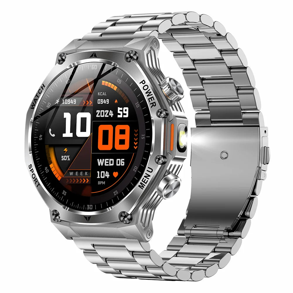 2025 AK82 Smartwatch 1.8inch Screen BT Call Heart Rate Blood Oxygen IP68 Waterproof Outdoor Sports Smart Watch with Flashlight