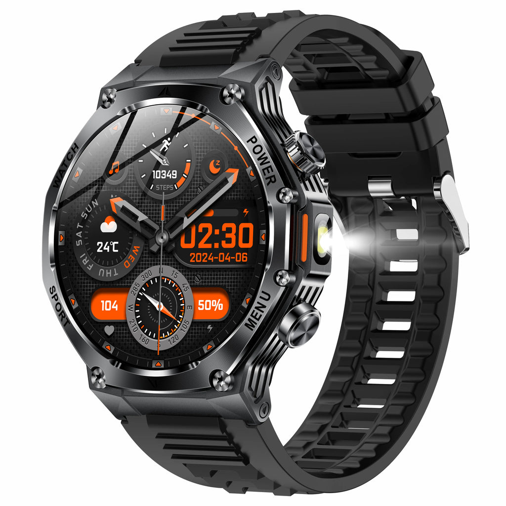2025 AK82 Smartwatch 1.8inch Screen BT Call Heart Rate Blood Oxygen IP68 Waterproof Outdoor Sports Smart Watch with Flashlight