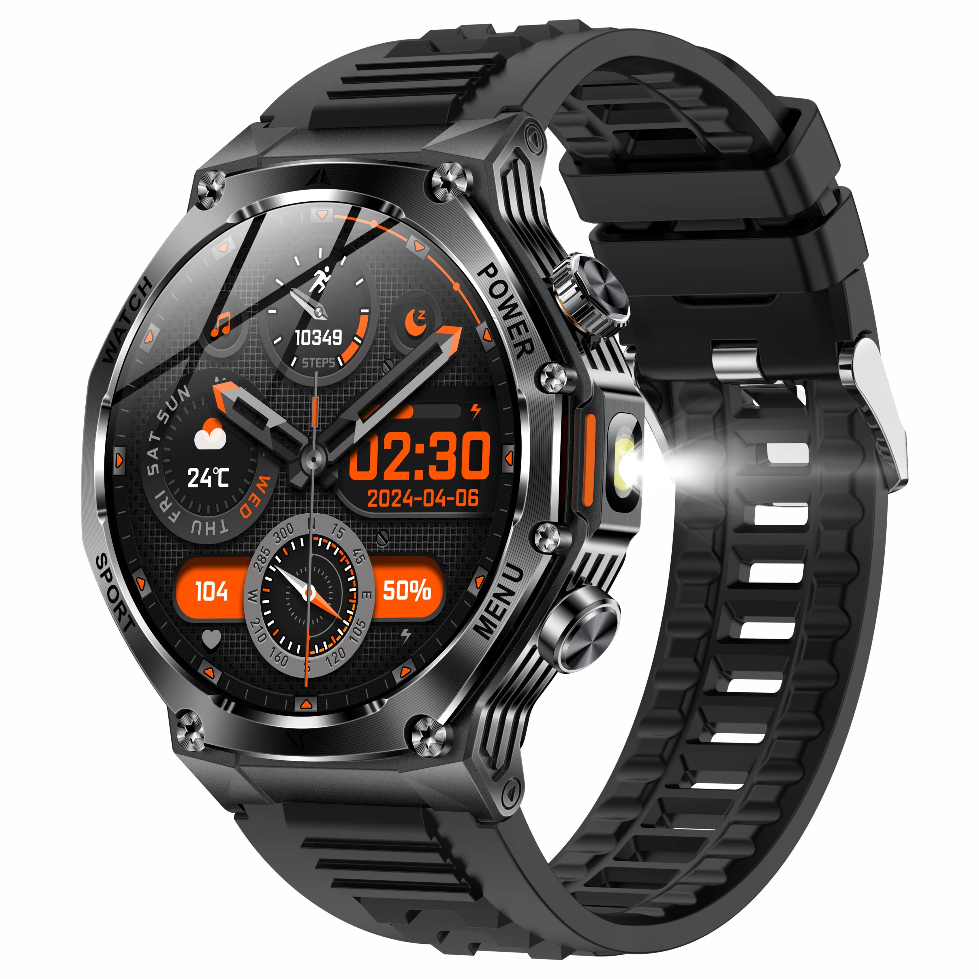 2025 AK82 Smartwatch 1.8inch Screen BT Call Heart Rate Blood Oxygen IP68 Waterproof Outdoor Sports Smart Watch with Flashlight