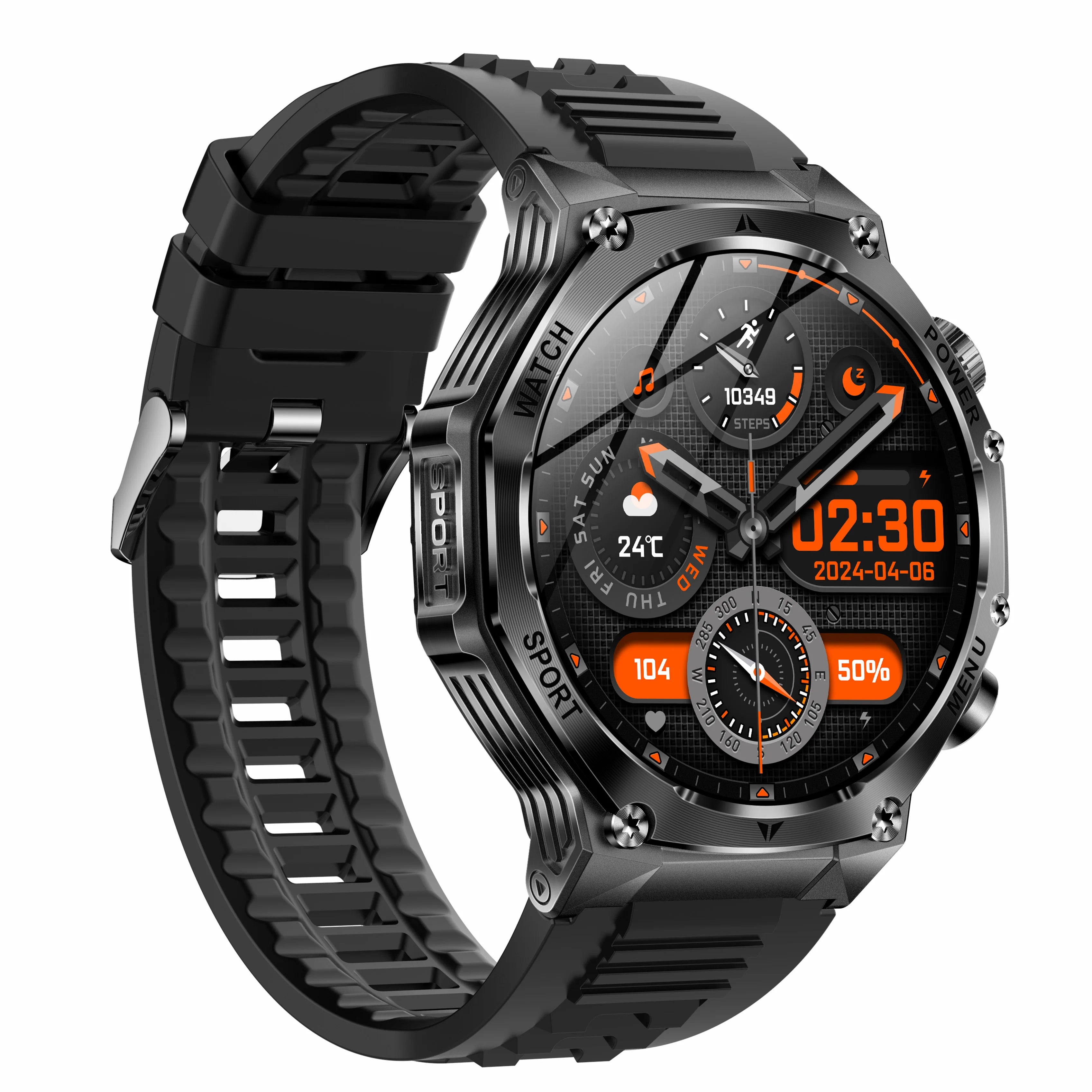 2025 AK82 Smartwatch 1.8inch Screen BT Call Heart Rate Blood Oxygen IP68 Waterproof Outdoor Sports Smart Watch with Flashlight