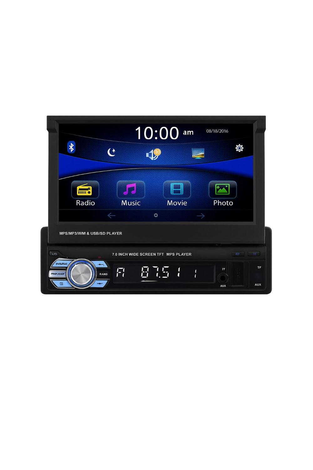 Autoradio MP5 Écran Tactile 7" Rétractable – Bluetooth, USB, SD +Caméra de recul
