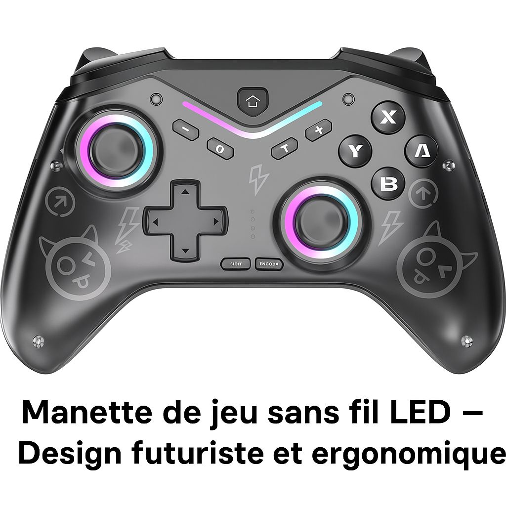 Manette de jeu sans fil LED – Design futuriste et ergonomique