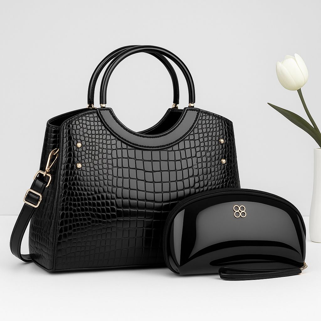 Ensemble de sacs en cuir verni crocodile – Élégance noire