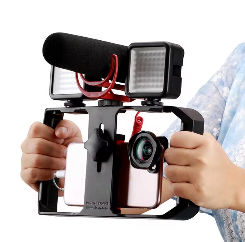 Kit de Vlogging Professionnel – Micro + Lumières LED + Support Stabilisateur