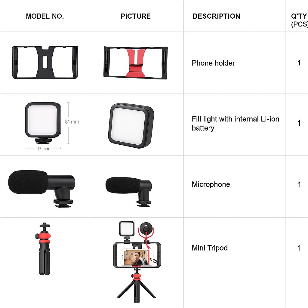 Kit de Vlogging Professionnel – Micro + Lumières LED + Support Stabilisateur