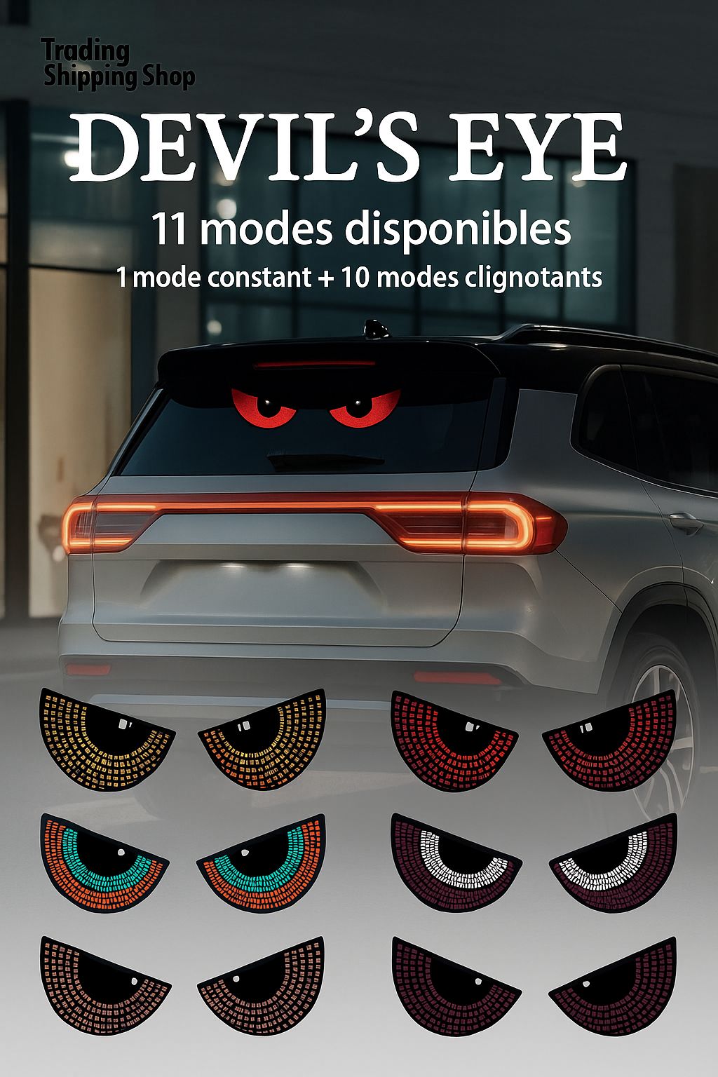 Stickers LED animés pour lunette arrière de voiture – 2Pcs