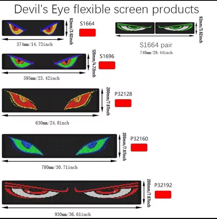 Écran LED Effet "Yeux de Démon" pour Pare-brise ou Lunette Arrière de Voiture