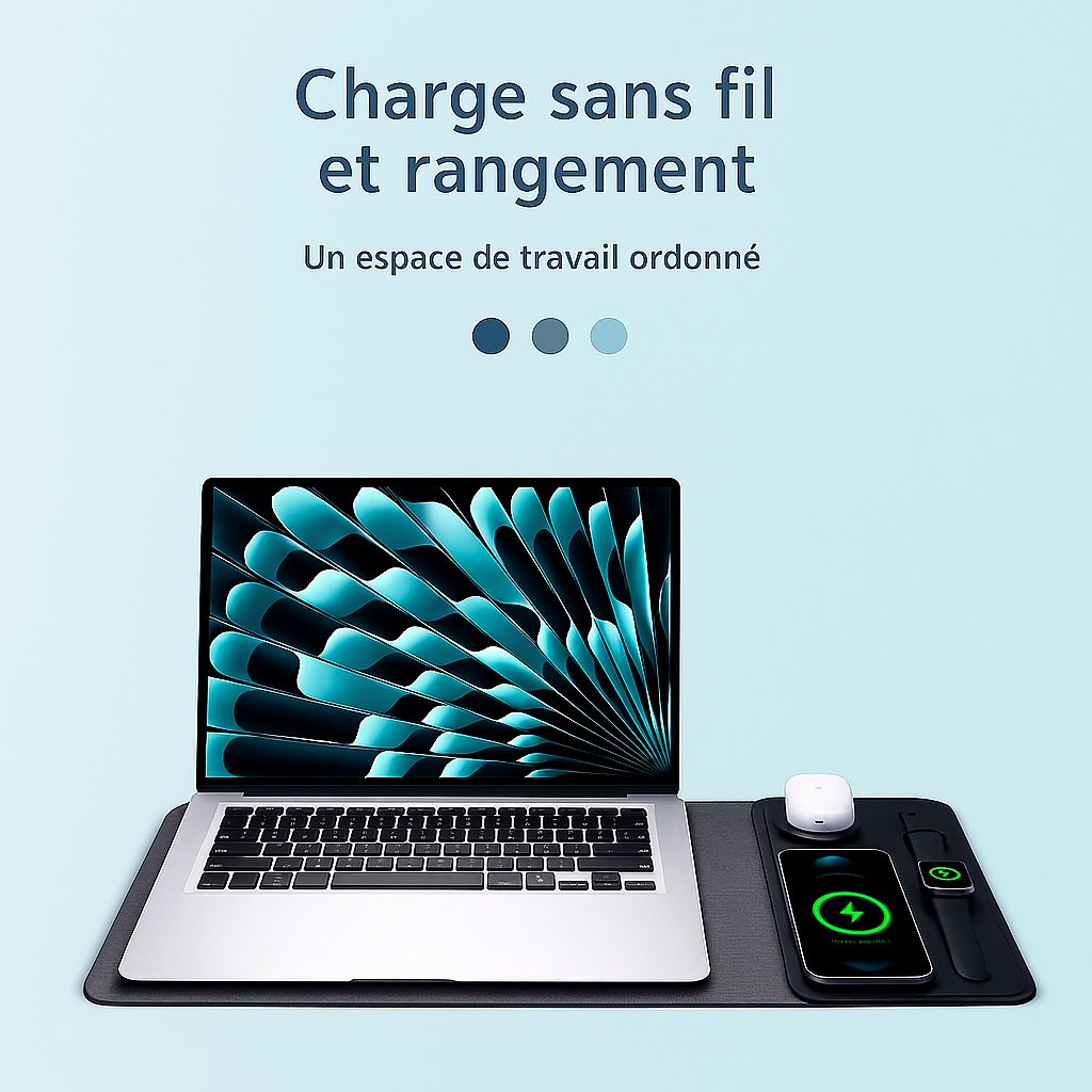 Tapis de Charge Sans Fil 3-en-1 avec Pochette Intégrée