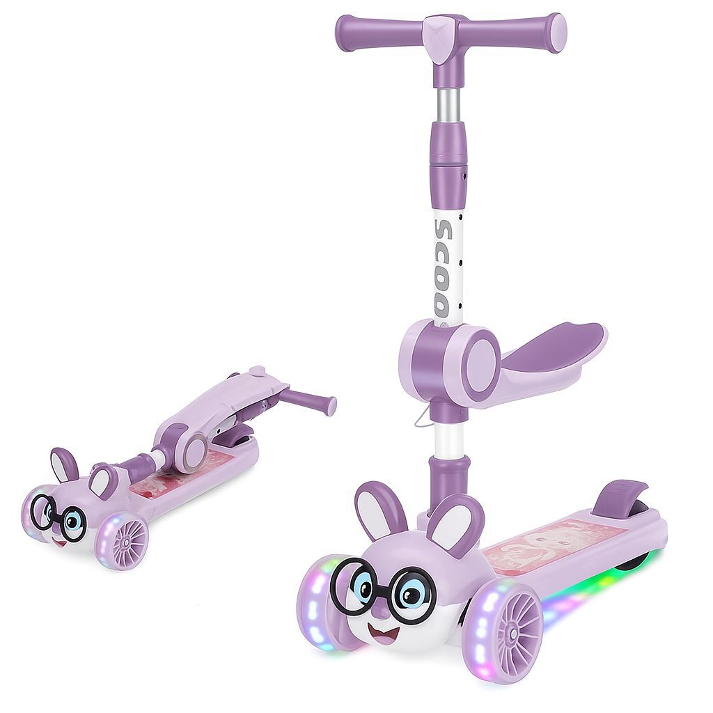 Trottinette Enfant Pliable avec Lumières LED – Modèle Lapin Violet