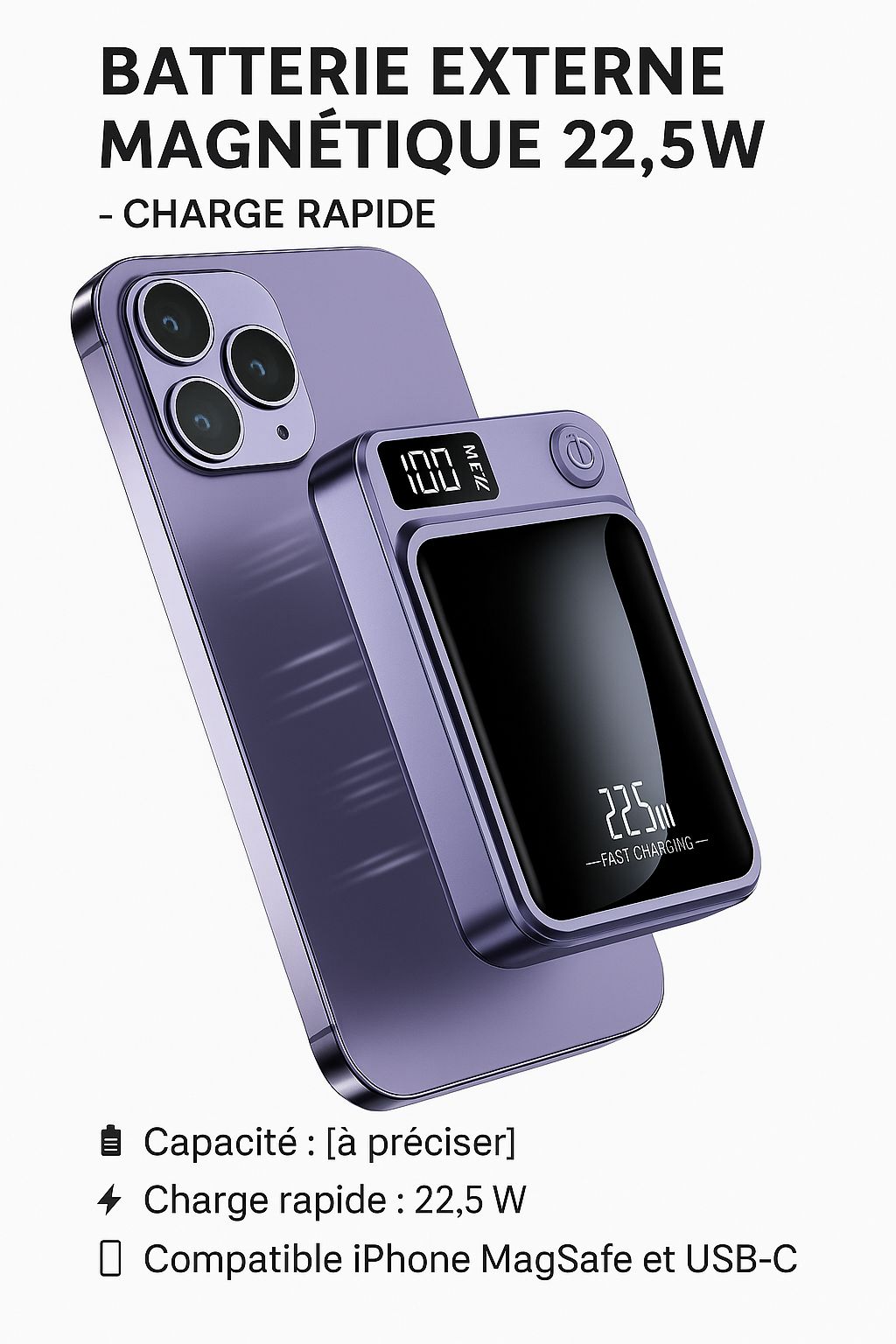 Batterie externe magnétique – Charge rapide