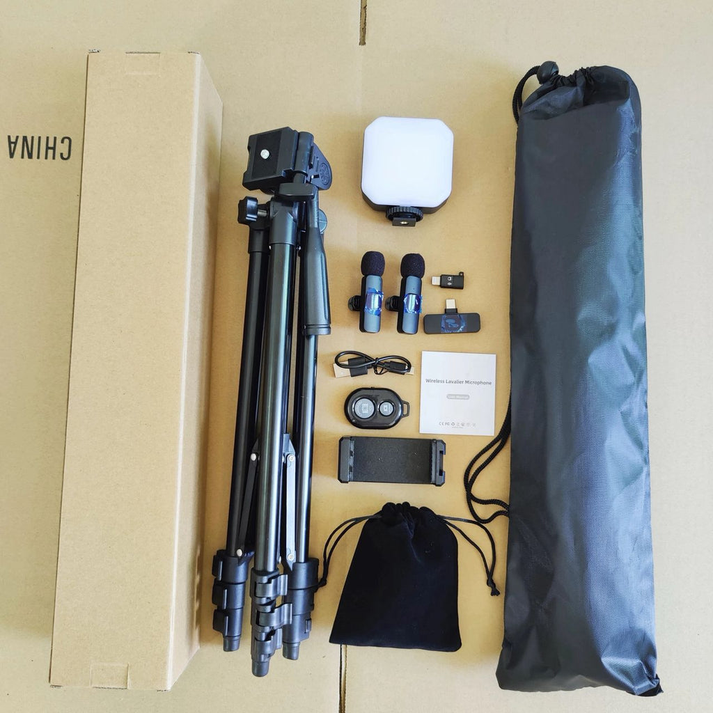 Kit Complet de Création de Contenu – Trépied, Microphones, Éclairage & Accessoires