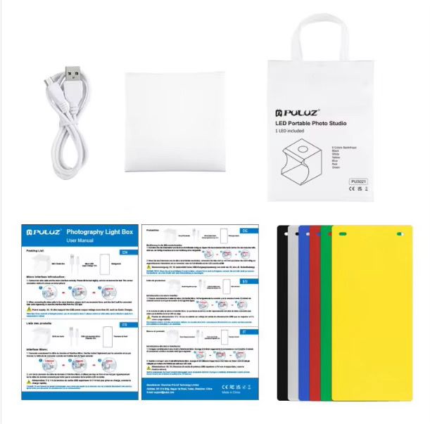 Mini Studio Photo LED Portable PULUZ – Boîte à Lumière 24cm avec 6 Fonds de Couleur